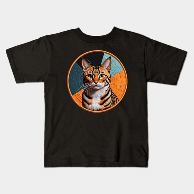 Bengal Housecat Embroidered Patch Kids T-Shirt by Xie